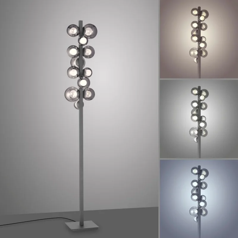 Lampara de pie Esferas vidrio ahumado 29W -160cm dimerizable, 3 colores de luz en Gris - Lámparas de pie, Uruguay | Iluminica, vista 3