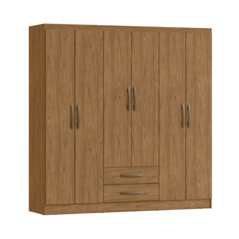 Armario Ropero Placard de 6 Puertas Línea Plus con 2 Cajones y Perchero Horizontal - MDP - Freijo en Madera natural - Roperos y placares, Uruguay | Mulata