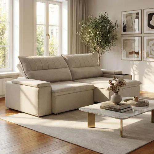 Sillón 3 Cuerpos Reclinable y Retráctil - Pavia - Beige en Beige - Sillones y sofás, Uruguay | Rústico Hogar