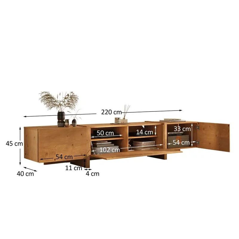 Rack tv Lesly 220CM - Madera Maciza en Madera natural - Muebles para TV, Uruguay | Balton, vista 3