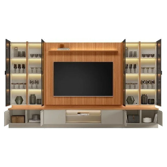Conjunto Modular - Magnum 380CM - 4 Cristaleros con Led en Madera natural - Muebles para TV, Uruguay | Balton, vista 12