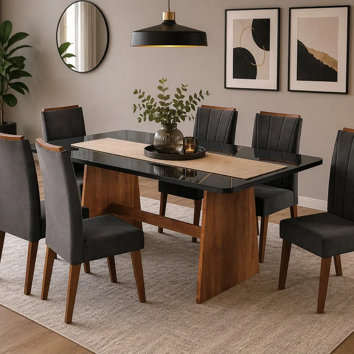 Comedor Elegante 6 Sillas Tapizadas 100% Mdp en MIEL/GRAFITO - Mesas de comedor, Uruguay | Soy Hogar, vista 2