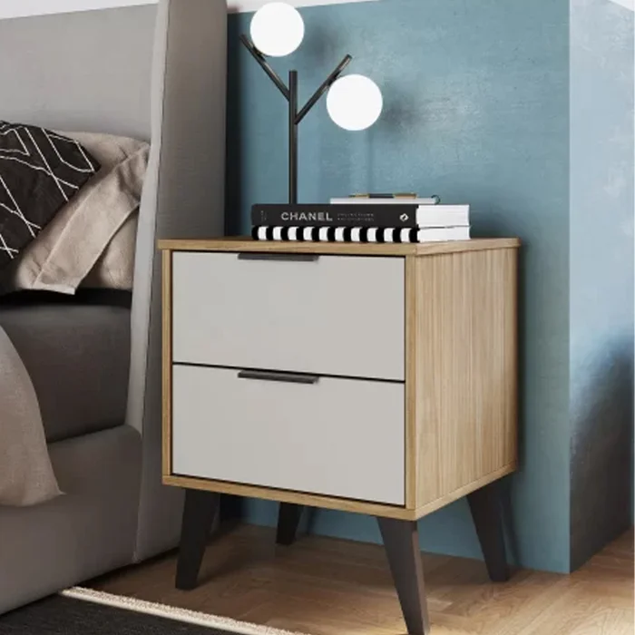 Mesa De Luz 2 Cajones Estilo Nórdico Con Patas Mdp en Madera natural - Mesas de luz, Uruguay | Soy Hogar, vista 2