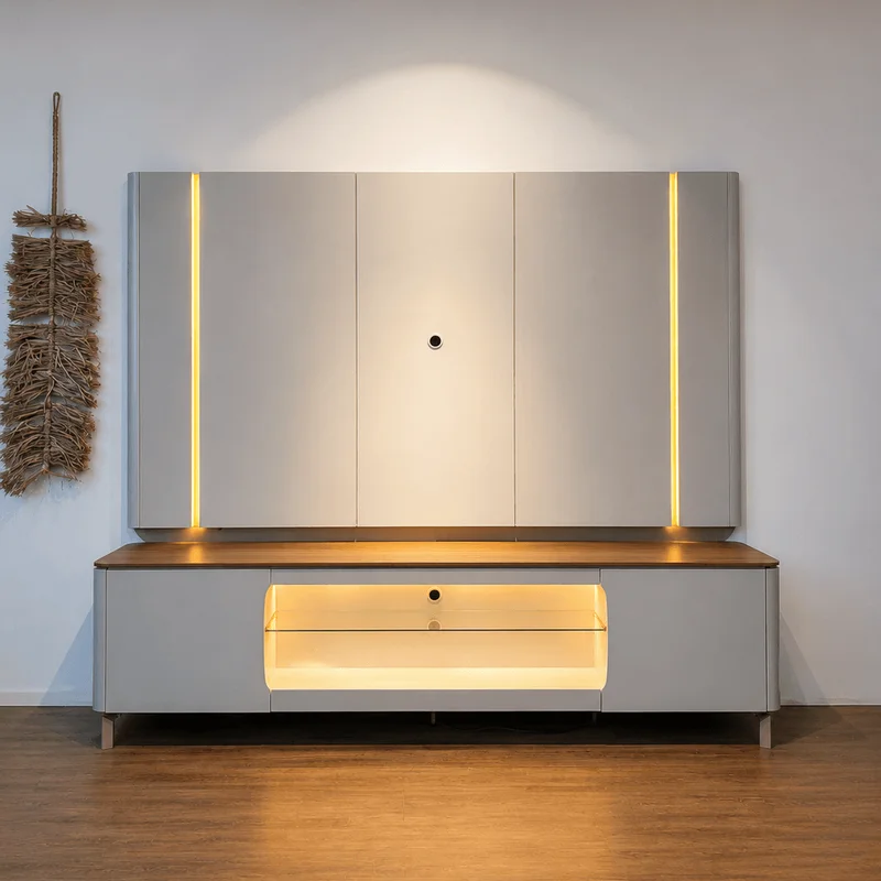 Home Rack/Panel Santorini Curvo con Led en Blanco - Muebles para TV, Uruguay | Balton, vista 3