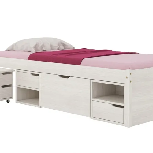 CAMA DE 1 PLAZA MADERA MACIZA CHARME BLANCA en Blanco - Dormitorio, Uruguay | Alfa Ventas