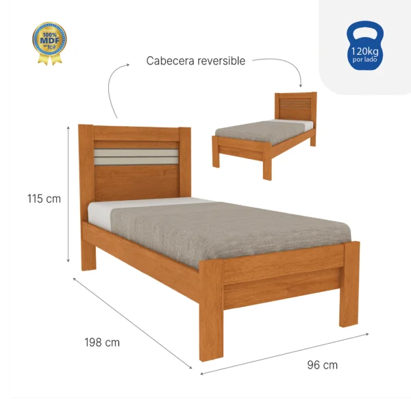 Cama Safira 1 Plaza en Madera natural - Dormitorio, Uruguay | Palermo Casa Deco, vista 3