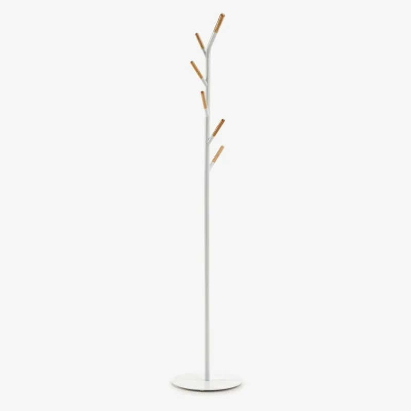 Perchero Nerb acero blanco y madera de caucho natural 175 cm en Blanco - Percheros y colgadores, Uruguay | Kavehome