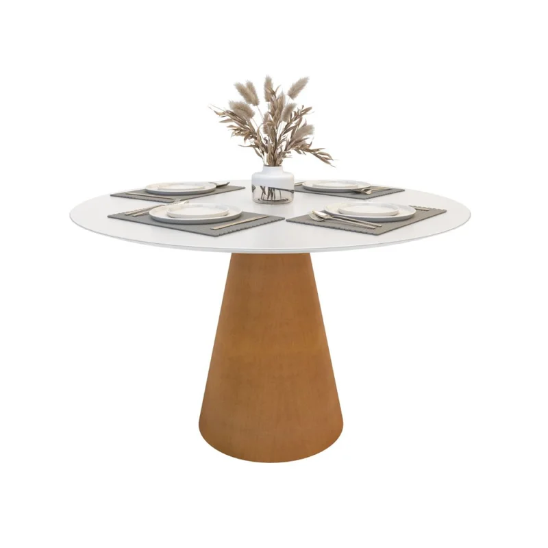 Mesa de Comedor Cone - Redonda con vidrio - 120 - Roble y Blanco en Beige - Mesas de comedor, Uruguay | Nyr, vista 4
