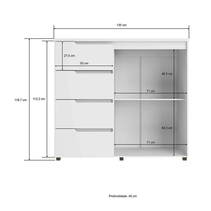 Comoda Da Vinci Plus 4 Cajones 2 Puertas Blanco en Blanco - Cómodas, Uruguay | Soy Hogar, vista 3