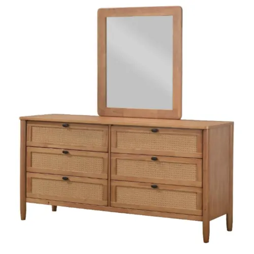 Cómoda Toulouse con Espejo - Seis Cajones / Madera Natural de Gomero - Cómodas, Uruguay | Berna home