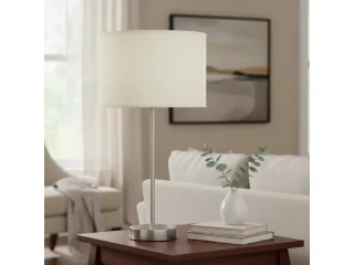 Lampara de mesa cromada E27 Plateada con pantalla en Plateado, Uruguay | Que Sal Muebleria, vista 3