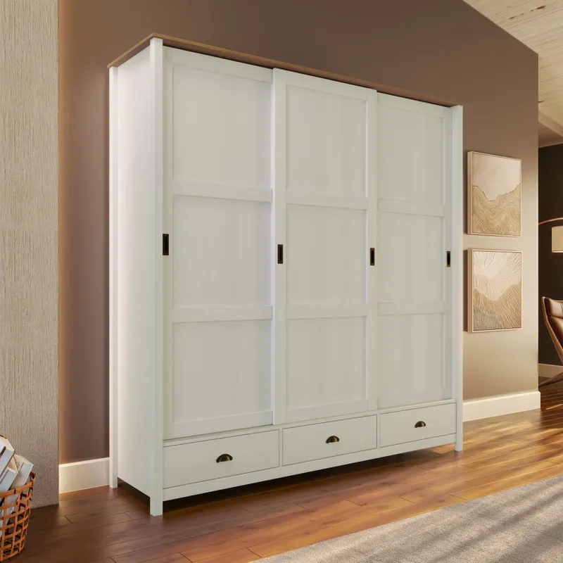 Placard 3 Puertas Madera Natural-beige Adaku 2.0 en Blanco - Roperos y placares, Uruguay | Divino