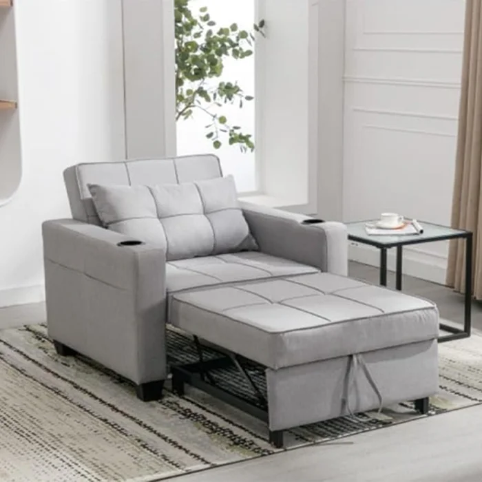 Sofa Cama Una Plaza Tapizado En Tela Color Gris Apertura Frontal en Gris - Sillones y sofás, Uruguay | Soy Hogar, vista 2
