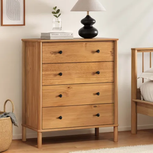 Comoda 4 Cajones Madera Natural-beige Curazao en Madera natural - Cómodas, Uruguay | Divino