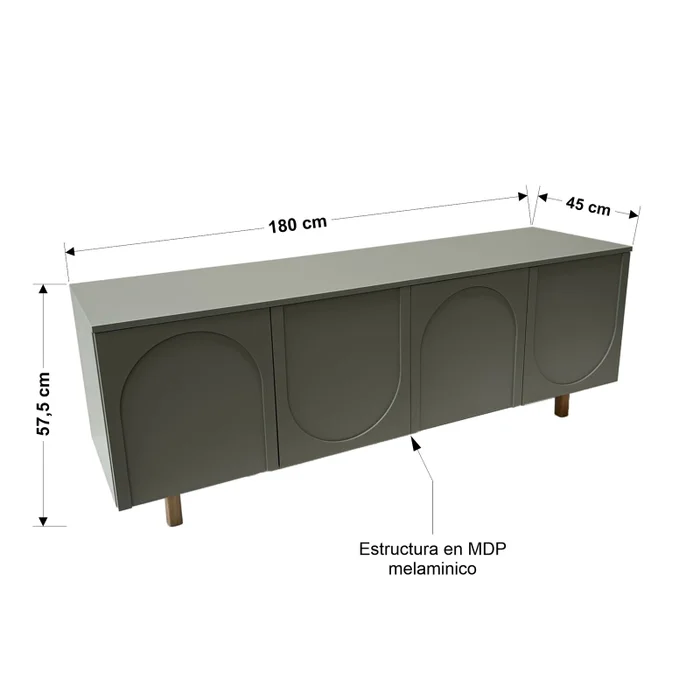 Rack Arco 180 cm – Verde en Madera natural - Muebles para TV, Uruguay | Berna Home, vista 8