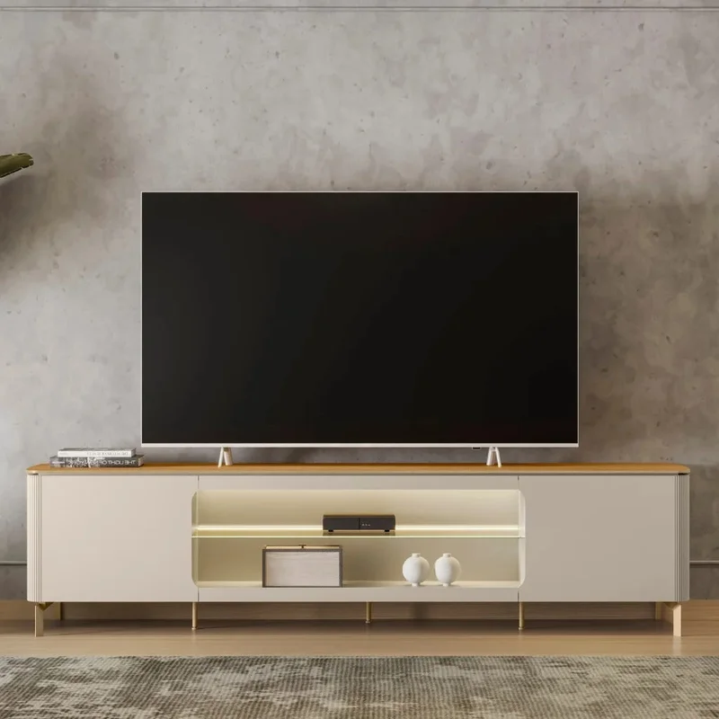 Rack para tv Santorini 240cm curvo con Led - Patas en metal en Blanco - Muebles para TV, Uruguay | Balton, vista 5