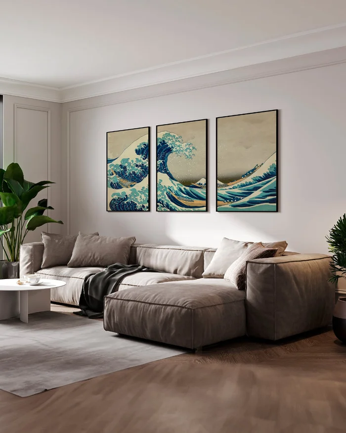 Hokusai - La gran ola de Kanagawa Tríptico en Azul - Láminas, Uruguay | La Cuadrería, vista 2