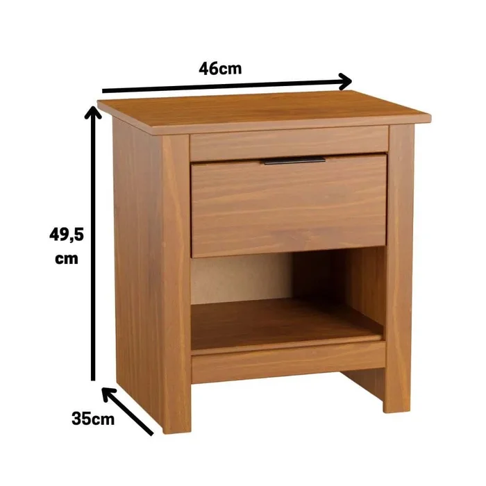 Mesa De Luz 1 Cajon Tirador Metalico Madera Maciza Cera - Mesas de luz, Uruguay | Lais Muebles, vista 2
