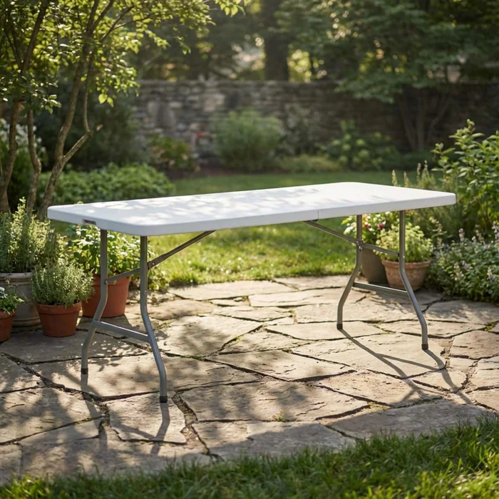 Mesa Plegable Polietileno-y-metal Blanco Bagan en Blanco - Muebles para el exterior, Uruguay | Divino