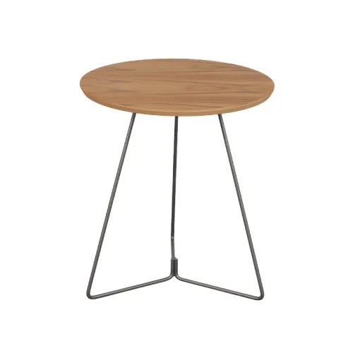 MESA LATERAL REDONDA - BASE LACA GRAFITO - TAPA TECA en Multicolor - Mesas de living, Uruguay | Champagne Home