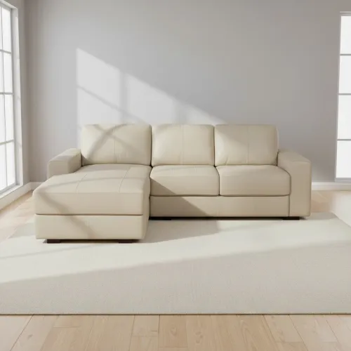 Sofa C/chaise Más De 4 Cuerpos Cuero-100-natural Natural-beige Texas Crudo en Blanco - Sillones y sofás, Uruguay | Divino