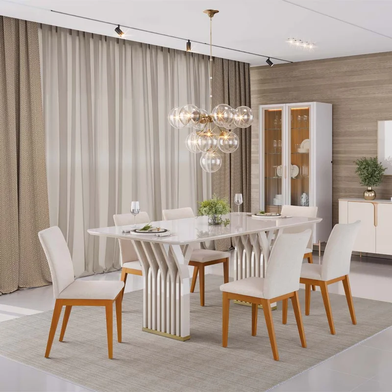 Juego De Comedor Mesa Rectangular 6 Sillas Tapizadas Mdp en Madera natural - Mesas de comedor, Uruguay | Soy Hogar, vista 4