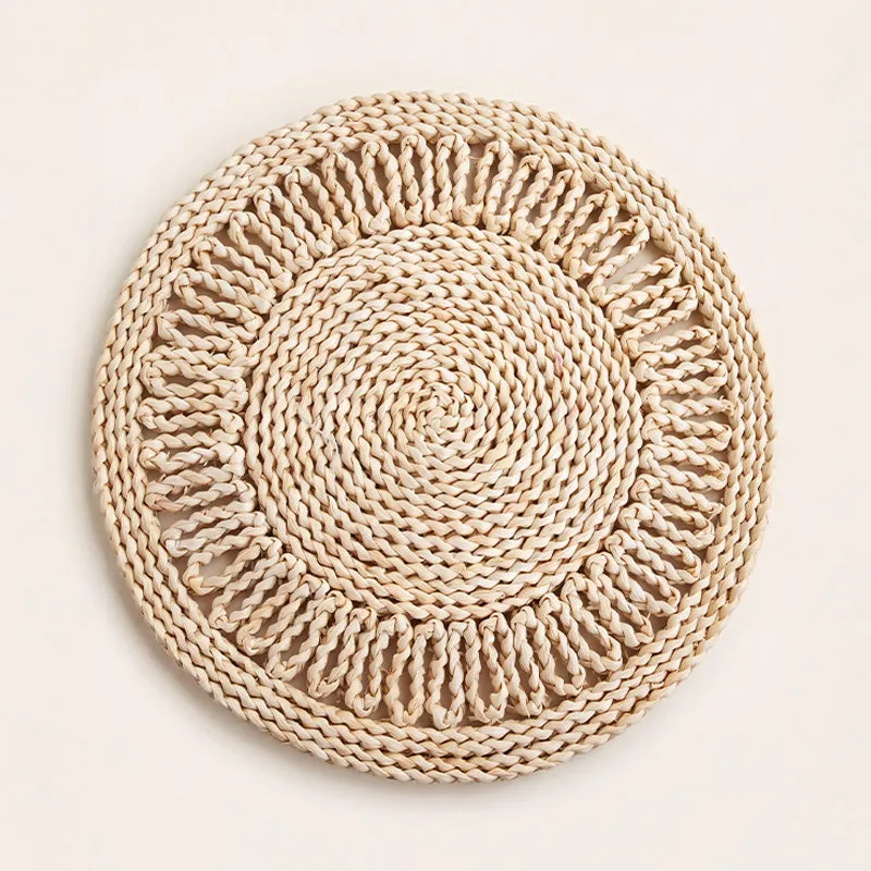 SET X4 INDIVIDUALES FIBRA NATURAL FLOR en Beige - Textiles, Uruguay | Cabana