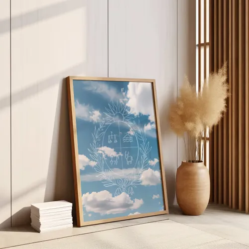 Al grito de celeste soy yo - Cuadro Escudo Nubes en Azul - Láminas, Uruguay | Kiosko de Mar