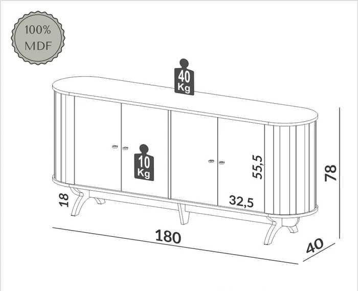 Aparador Curvo 180cm 100% MDF - Linea Factory en Madera natural - Aparadores y recibidores, Uruguay | Balton, vista 4