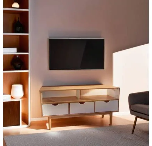 Rack TV 3C Mel/blanco Linea Nordica en Madera Maciza en Madera natural - Muebles para TV, Uruguay | Que Sal Muebleria