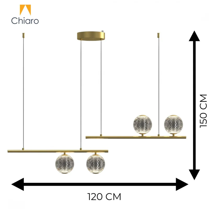 Colgante led lineal cuatro esferas dorado 28W en Amarillo - Lámparas colgantes, Uruguay | Iluminica, vista 3