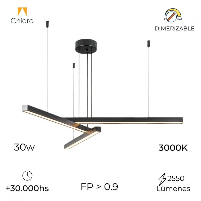 Colgante Led lineal 3 barras 30W Dimerizable - NEGRA en Negro - Lámparas colgantes, Uruguay | Iluminica, vista 3