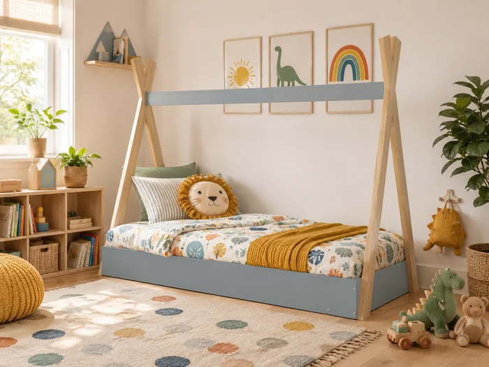 Cama Bosque Montessori 1 plaza Azul - Dormitorio, Uruguay | RM Muebles y Deco