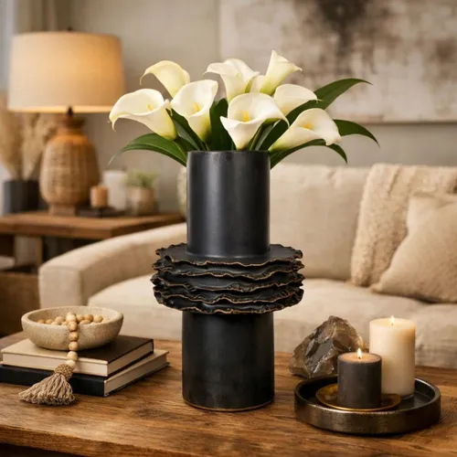 FLORERO ONDAS II Negro en Negro - Decoración, Uruguay | Viasono