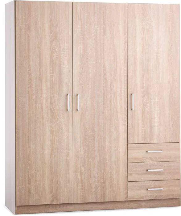 Armario FANDRUP 145x176 3 puertas 3 caj roble cl en Madera natural - Roperos y placares, Uruguay | JYSK