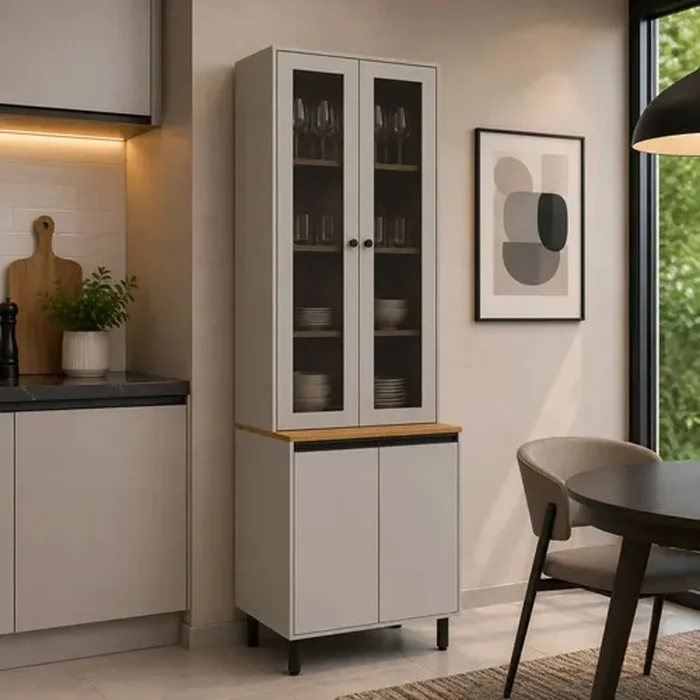Panelero Cristalero Modular 4 Puertas Con Vidrio Y Patas Gris en Gris - Muebles, Uruguay | Soy Hogar, vista 2