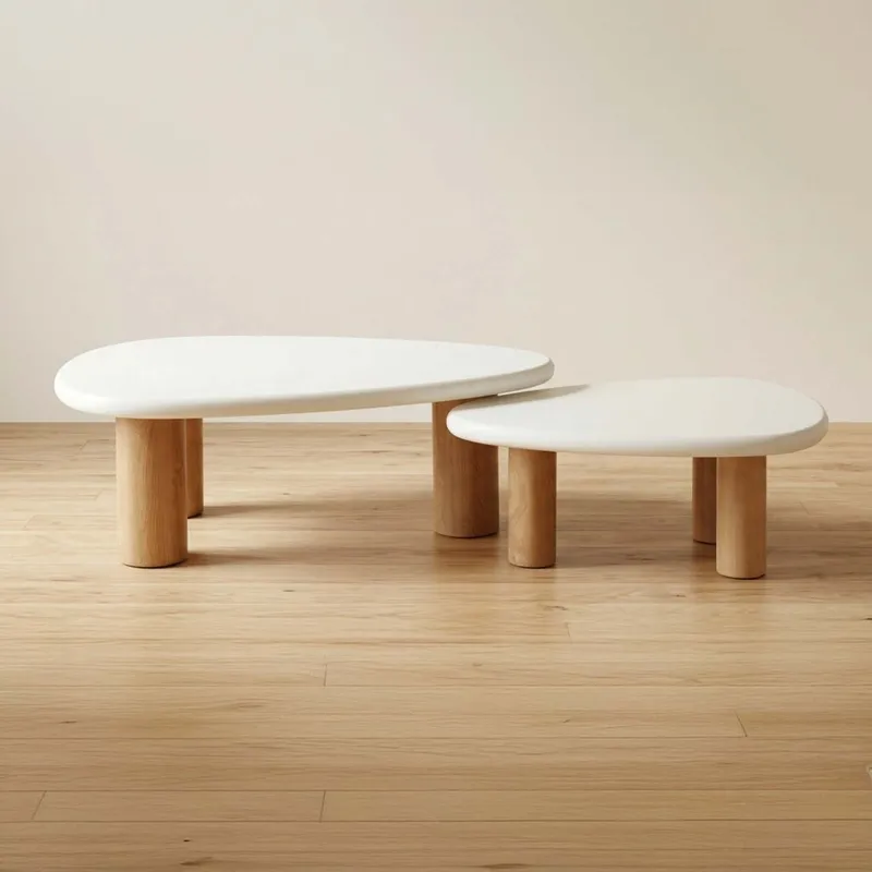 Set De Mesas Centrales Mdf-y-microcemento Emma en Blanco - Mesas de living, Uruguay | Divino