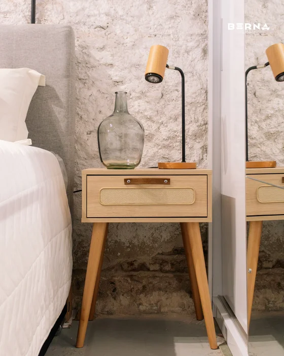 Mesa de Luz Praga - Crudo con Esterilla en Madera natural - Mesas de luz, Uruguay | Berna home, vista 2