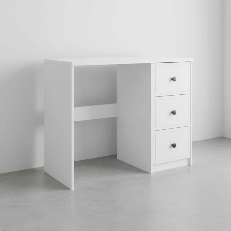 Escritorio Mdf Blanco Americana 3 Cajones en Blanco - Escritorios y sillas de escritorio, Uruguay | Divino