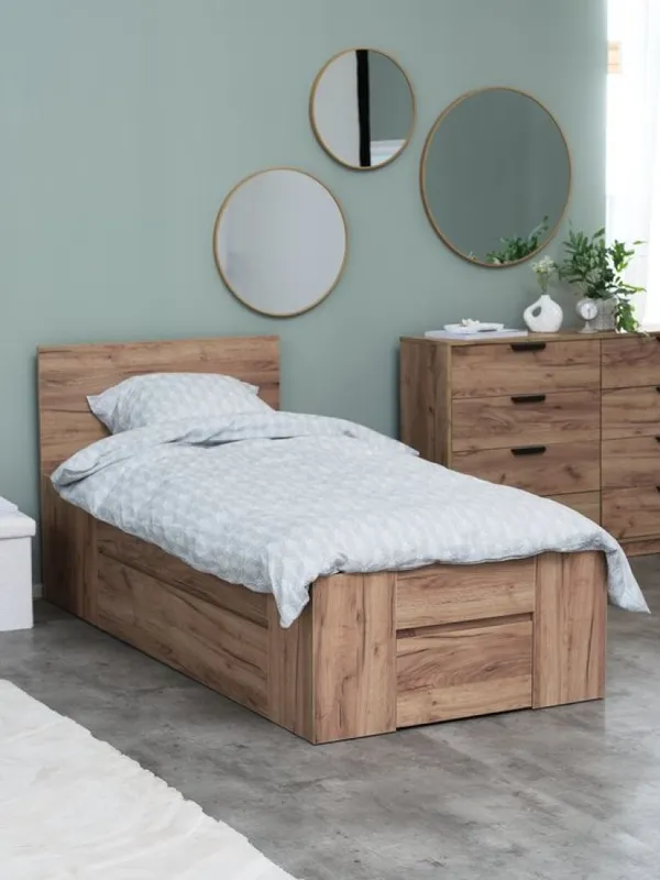 Estructura cama LIMFJORDEN 1 Plaza 90x190 2 cajones roble natural en Madera natural - Dormitorio, Uruguay | JYSK
