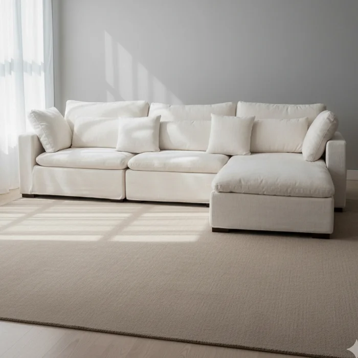 Sofá C/chaise Y Fundas Desmontables 4 Cuerpos Tela Natural-beige Moma Natural en Beige - Sillones y sofás, Uruguay | Divino