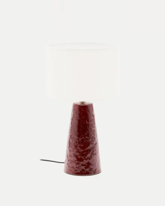 Lámpara de mesa Drava de cerámica granate y pantalla de algodón en Blanco - Lámparas de mesa, Uruguay | Kavehome