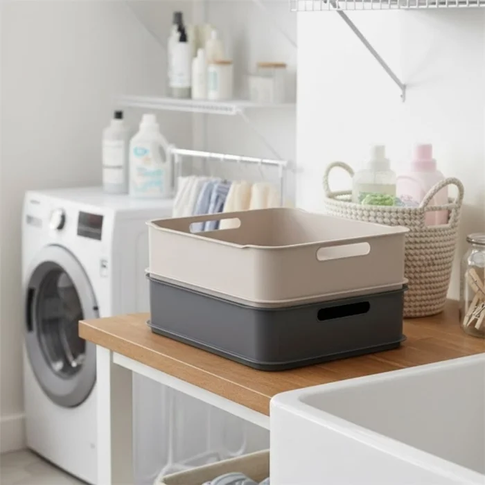 CESTO PLASTICO RECTANGULAR LIGHT GRAY COZA. 38x32x8CM en Gris - Canastos, Uruguay | Decohogar, vista 2