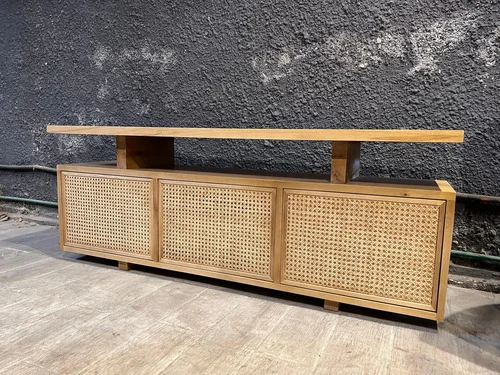 Rack Mueble Para Tv Ozark Esterilla 3 Puertas Madera Maciza A Elección en Madera natural, Uruguay | Ozark Home, vista 5