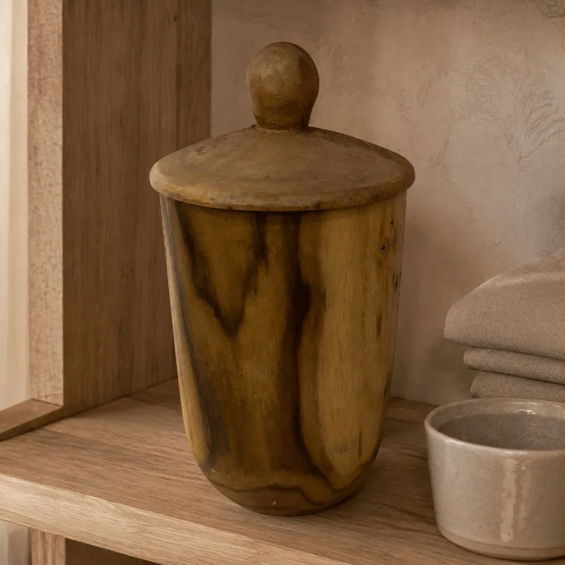 Jarron con tapa en Madera natural - Decoración, Uruguay | Camino a Casa