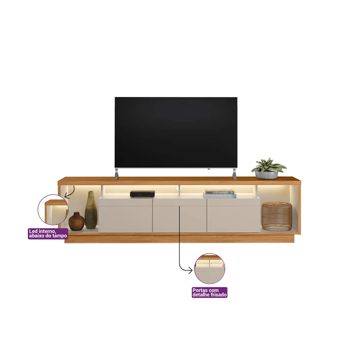 Rack tv Sala Cronos 220cm con tira Led MDF/MDP en Madera natural - Muebles para TV, Uruguay | Balton, vista 15
