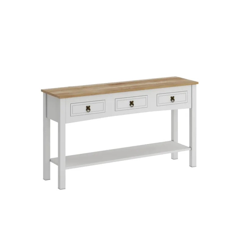 Mesa De Arrime 3 Cajones Aparador Madera Maciza Línea Monterrey Blanco en Blanco - Mesas de arrimo, Uruguay | Ecowood