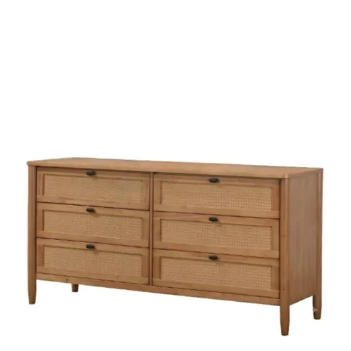Cómoda Toulouse con Espejo - Seis Cajones / Madera Natural de Gomero en Madera natural - Cómodas, Uruguay | Berna home