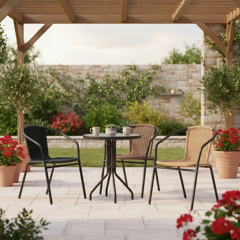 Silla Símil Rattan y acero clásica - Beige en Beige - Muebles para el exterior, Uruguay | Rústico Hogar, vista 3