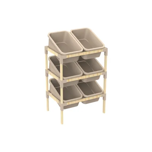 ESTANTERIA 6 CONTENERDORES 90X55X39CMS MEDERA Y PP en Beige - Bibliotecas, Uruguay | Koz